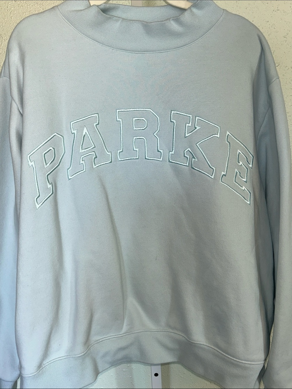 Parke Ice Blue Crewneck Sweatshirt with Stitched Lettering